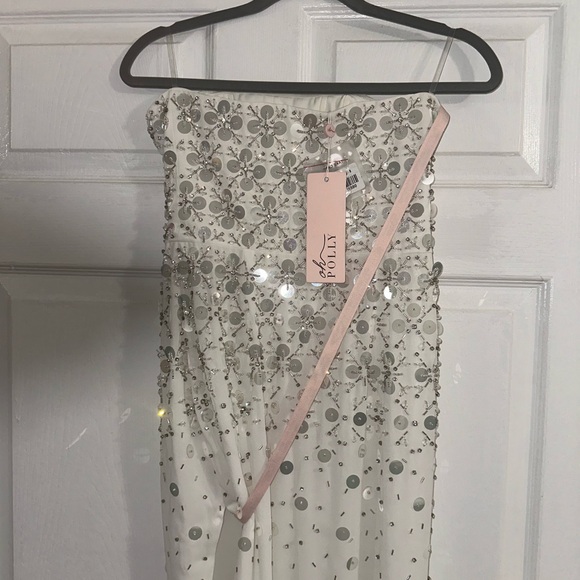 Oh Polly Hand Embellished Bandeau Maxi Dress in Ivory - Picture 8 of 8